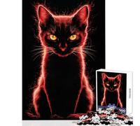 Jigsaw Puzzles 1000 Piece for Adults Red Glowing Cat Portrait on Black Educational Toy Gift Birthday Relax Games Artists' Collection, Fine Arts Size 50x75cm