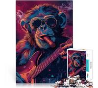Jigsaw Puzzles 1000 Piece for Adults Rockin Monkey Guitar Cigar Hands-on-Spiel Verbessern Sie das Gedächtnis52x38cm