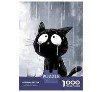 Jigsaw Puzzles 1000 Piece for Adults Sad Black Cat in The Rain Jigsaw for Adults Toy Wall Decor Home Decoration Challenging To Complete 52x38cm/1000pcs