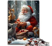 Jigsaw Puzzles 1000 Piece for Adults Santa with Forest Animals Christmas Tough Challenge with Matching Poster And Trivia Sheet 50x75cm