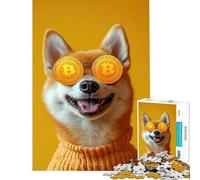 Jigsaw Puzzles 1000 Piece for Adults Shiba Inu in Bitcoin Sunglasses ﹨u Orange Sweater Learning Educational Toys Educational Game Hand Speed Race Great Gifts (Size 38x52cm)