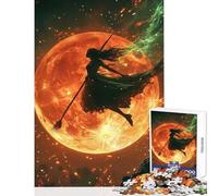 Jigsaw Puzzles 1000 Piece for Adults Silhouette Witch Flying Before A Fiery Moon Educational Toy Gift Birthday Relax Games Artists' Collection, Fine Arts Size 50x75cm