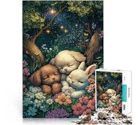 Jigsaw Puzzles 1000 Piece for Adults Sleeping Animals in a Forest Mustermontage Geburtstagsgeschenk, Geschenke, Wandkunst75x50cm