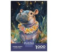 Jigsaw Puzzles 1000 Piece for Adults Smiling Hippo with Flowers Jigsaw for Adults Toy Wall Decor Home Decoration Challenging To Complete 38x26cm/1000pcs