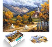 Jigsaw Puzzles 1000 Piece for Adults Spooky Church in Autumn Lustige Spiele Jedes Stück ist einzigartig Anspruchsvolles Familienspiel52x38cm