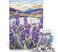 Jigsaw Puzzles 1000 Piece for Adults Stained Glass Lavender Field Familienaktivität Tolles Geschenk für Spiele75x50cm