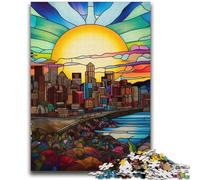 Jigsaw Puzzles 1000 Piece for Adults Stained Glass Seattle Difficult Hard Brain Teaser Game Gift For Birthdays 38x52cm