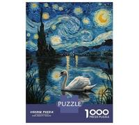 Jigsaw Puzzles 1000 Piece for Adults Swan in Starry Night Style Painting Jigsaw for Adults Toy Wall Decor Home Decoration Challenging To Complete 52x38cm/1000pcs
