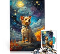 Jigsaw Puzzles 1000 Piece for Adults Tibet Terrier Starry Night Für Familienspaß Wunschliste mit dem Weihnachtsmann75x50cm
