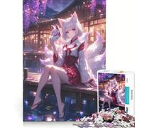 Jigsaw Puzzles 1000 Piece for Adults Tranquil Japanese Fox Girl Brain Teaser Game Pattern Assembly Improving Love between Couples 38x52cm