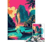 Jigsaw Puzzles 1000 Piece for Adults Tropical Island Boats Landscape Art Jigsaw 1000 Pieces Home Decoration Toys Pattern Assembly Family Fun & Game Night (50x75cm)