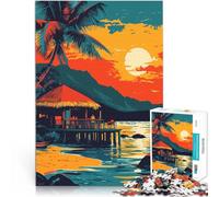 Jigsaw Puzzles 1000 Piece for Adults Tropical Sunset Beach Hut Hawaii Art Lernspielzeug Geschenkideen75x50cm