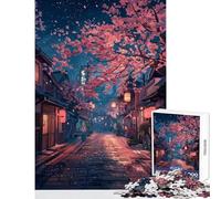 Jigsaw Puzzles 1000 Piece for Adults Twilight Sakura Street Practical Game Improve Memory Anti-Stress Toys Parent-child Interaction (26X38cm)