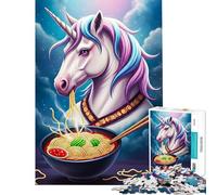 Jigsaw Puzzles 1000 Piece for Adults Unicorn Eating Ramen in The Night Learning Educational Toys Educational Game Hand Speed Race Great Gifts (Size 38x26cm)