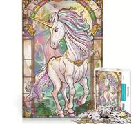 Jigsaw Puzzles 1000 Piece for Adults Unicorn Retro Gold Glass Brain Teaser Game Stress Reliever Every Piece Is Unique 38x52cm