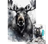 Jigsaw Puzzles 1000 Piece for Adults Watercolor Painted Moose Challenging Game Toys Educational Games Hand Speed Race Gifts For Birthdays (Size 38x26cm)