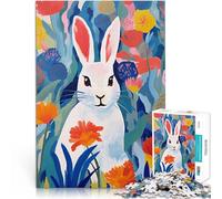 Jigsaw Puzzles 1000 Piece for Adults White Rabbit in Flowers, Watercolor Animal Learning Educational Toy Enhance memory 26x38cm