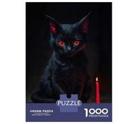 Jigsaw Puzzles 1000 Piece for Adults Witchcraft Black Cat with Red Eyes Jigsaw for Adults Toy Wall Decor Home Decoration Challenging To Complete 70x50cm/1000pcs