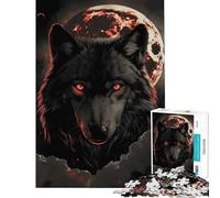 Jigsaw Puzzles 1000 Piece for Adults Wolf Dark Moon Red Clouds Help The Brain Exercise Improve Memory Educational Game for Age 14+ Game (38x52cm)