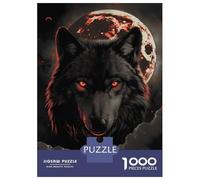 Jigsaw Puzzles 1000 Piece for Adults Wolf Dark Moon Red Clouds Puzzle for Adults Family Games Enhance Memory Educational Challenge 70x50cm/1000pcs