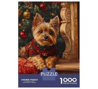 Jigsaw Puzzles 1000 Piece for Adults Yorkie Christmas Portrait Holiday Dog Fireplace Portrait Jigsaw for Adults Toy Wall Decor Home Decoration Challenging To Complete 38x26cm/1000pcs