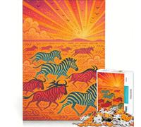 Jigsaw Puzzles 1000 Piece for Teenagers African Animals Migration at Sunset, Fun Games, Challenging To Complete, Deal As Gifts for The Whole Family 38x26cm