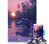 Jigsaw Puzzles 1000 Piece for Teenagers Alligator Aesthetic Sunset, Fun Games, Challenging To Complete, Deal As Gifts for The Whole Family 38x52cm
