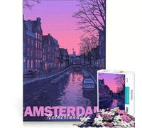 Jigsaw Puzzles 1000 Piece for Teenagers Amsterdam Canal Sunset, Fun Games, Challenging To Complete, Deal As Gifts for The Whole Family 50x75cm