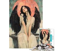 Jigsaw Puzzles 1000 Piece for Teenagers Angel Black Wings Jigsaw for Adults Hands-on Game Analysis And Logic Great Gifts for Gaming (Size 38x26cm)