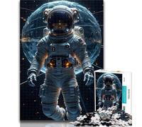Jigsaw Puzzles 1000 Piece for Teenagers Astronaut in Space with Earth Challenging Game Toys Perfect Decoration Gift Birthday (size 38x26cm)