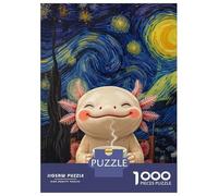 Jigsaw Puzzles 1000 Piece for Teenagers Axolotl Enjoying Coffee, Starry Night Puzzle for Adults Relax Games Home Decoration Educational Challenge 70x50cm/1000pcs