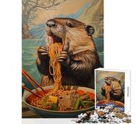 Jigsaw Puzzles 1000 Piece for Teenagers Beaver Noodle Feast- Practical Game for The Whole Family DIY Toys Every Piece Is Unique - (52X38cm)