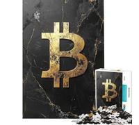 Jigsaw Puzzles 1000 Piece for Teenagers Black And Gold Marble Bitcoin Jigsaw for Adults Hands-on Game Analysis And Logic Great Gifts for Gaming (Size 38x52cm)