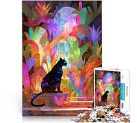 Jigsaw Puzzles 1000 Piece for teenagers Black Cat in a Colorful Garden Familienaktivität Geschenkideen38x26cm