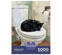 Jigsaw Puzzles 1000 Piece for Teenagers Black Cat Sleeping on A Toilet Lid Puzzle for Adults Relax Games Home Decoration Educational Challenge 70x50cm/1000pcs