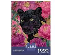 Jigsaw Puzzles 1000 Piece for Teenagers Black Panther in Floral Splendor Adult Puzzles Hands-on Game Perfect Decoration Great Gift for Gaming 38x26cm/1000pcs