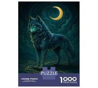 Jigsaw Puzzles 1000 Piece for Teenagers Blue Wolf Under Crescent Moon Jigsaw Puzzle Relaxing Games Wall Decoration Gifts for Friends And Family 52x38cm/1000pcs