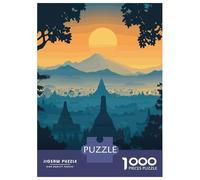 Jigsaw Puzzles 1000 Piece for Teenagers Borobudur Temple Sunset Jigsaw Puzzle Fun Games Perfect Decoration Gifts for Friends And Family 38x26cm/1000pcs