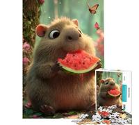 Jigsaw Puzzles 1000 Piece for Teenagers Capybara Eating Watermelon in A Forest Fun at Home Activities, Hand Speed Race Hands-on Game for Age 14+ Game (50x75cm)