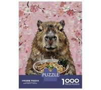 Jigsaw Puzzles 1000 Piece for Teenagers Capybara with Ramen And Cherry Blossoms Puzzle for Adults Relax Games Home Decoration Educational Challenge 52x38cm/1000pcs