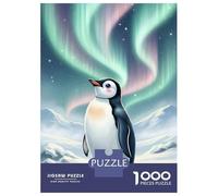 Jigsaw Puzzles 1000 Piece for Teenagers Cartoon Penguin Under Aurora Borealis Puzzles for Adults Anti-Stress Toys Analysis And Logic Birthday Present, Gifts, 52x38cm/1000pcs