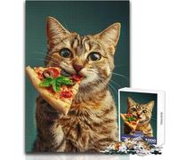 Jigsaw Puzzles 1000 Piece for Teenagers Cat And His Pizza Soothing Relaxing Leisure Time Accurate Interlock Precision Toy Size 38x26cm