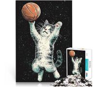 Jigsaw Puzzles 1000 Piece for teenagers Cat in Space with Basketball Hands-on-Spiel Künstlersammlung, Bildende Kunst52x38cm