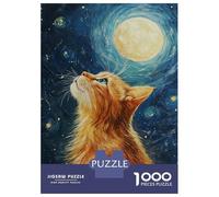 Jigsaw Puzzles 1000 Piece for Teenagers Cat Under Moonlight -1 Adult Puzzles Relaxing Games Pattern Assembly Birthday Present, Gifts, 70x50cm/1000pcs