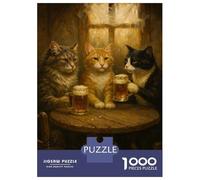 Jigsaw Puzzles 1000 Piece for Teenagers Cats Drinking Beer at A Pub Jigsaw Puzzle Relaxing Games Wall Decoration Gifts for Friends And Family 52x38cm/1000pcs