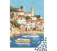 Jigsaw Puzzles 1000 Piece for Teenagers Coastal Mediterranean Village Scene Puzzles for Adults Fun Games Analysis And Logic Educational Challenge 38x26cm/1000pcs