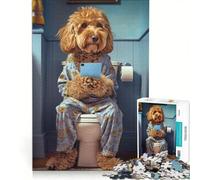 Jigsaw Puzzles 1000 Piece for Teenagers Cockapoo on The Toilet, Educational Games, Pattern Assembly, Artists' Collection, Fine Arts 50x75cm