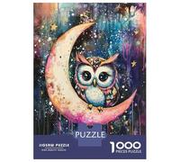 Jigsaw Puzzles 1000 Piece for Teenagers Colorful Crescent Moon Owl Art Print-2 Jigsaw Puzzle Fun Games Perfect Decoration Gifts for Friends And Family 52x38cm/1000pcs