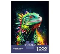 Jigsaw Puzzles 1000 Piece for Teenagers Colorful Iguana Portrait Neon Puzzles for Adults Fun Games Analysis And Logic Educational Challenge 38x26cm/1000pcs