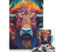 Jigsaw Puzzles 1000 Piece for Teenagers Colorful Wildlife Buffalo, Educational Games, Pattern Assembly, Artists' Collection, Fine Arts 50x75cm